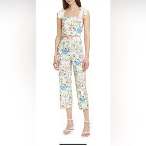 NWOT Alice + Olivia White Floral Gardenia Lorenda Nika 2 Piece Pant Set, Sz S/4